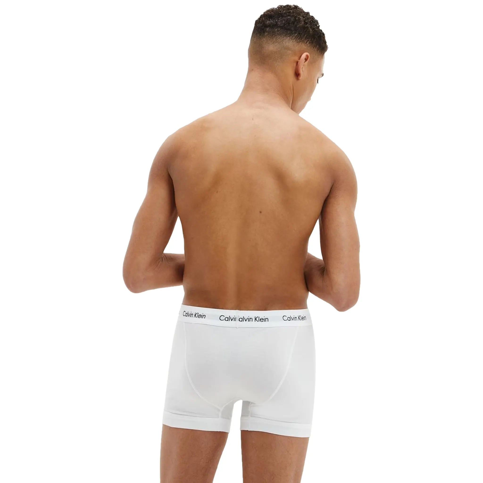 Back view of Calvin Klein Pack Cotton Stretch White Boxer Shorts